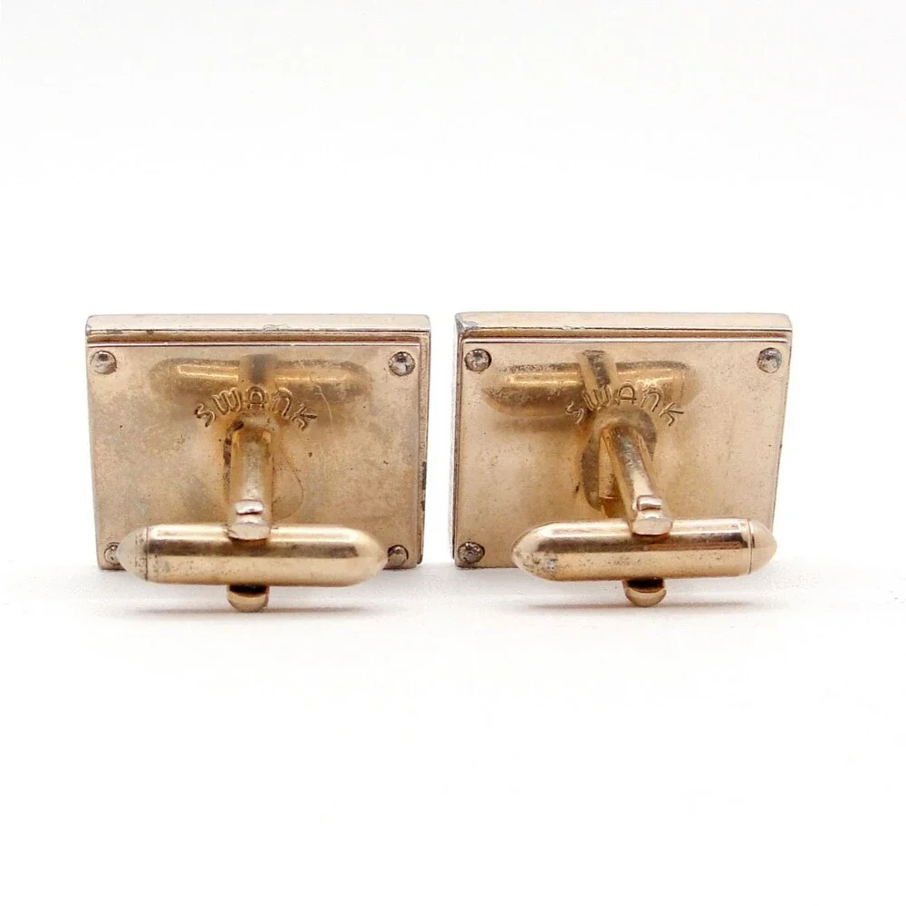 Vintage Swank Fly Fishing Cufflinks Gold Tone Mother of Pearl Rod Reel Sportsman